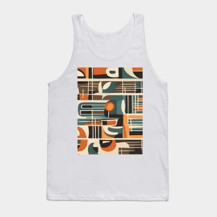 Beige Brown Blue Orange Retro Mid Century Modern Geometric Pattern Tank Top